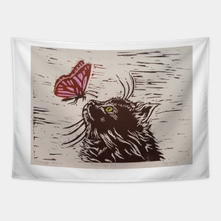 Curious cat pink Tapestry