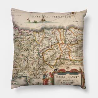 Antique Map of the Holy Land by Willem Janszoon Blaeu, 1629 Pillow