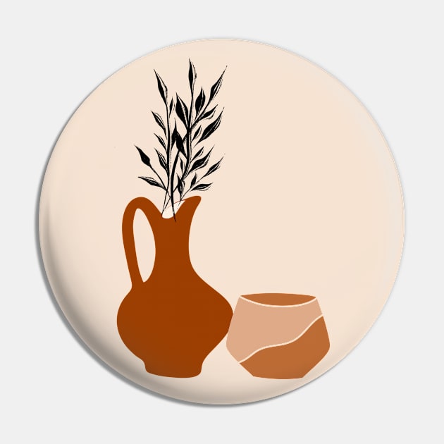 Brown Potteries And Leaves Pin by ArunikaPrints