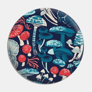 Mystical fungi // midnight blue background aqua teal coral and red wild mushrooms Pin