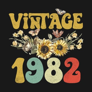 Vintage 1982 Sunflower Floral Retro Groovy 41st Birthday T-Shirt