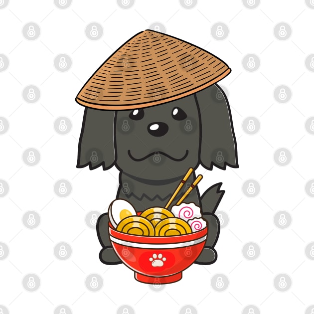 Funny Black Dog Eating Noodles by Pet Station