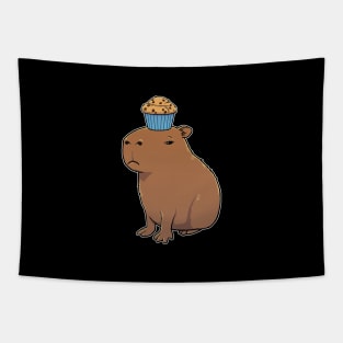 Capybara with Chocolate Chip Muffin on its head Tapestry