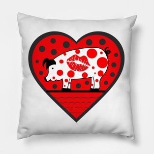 Lipstick Kiss Polka Dot Pig Valentine Pillow