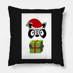 Holiday Trash Panda Holding Gift Pillow