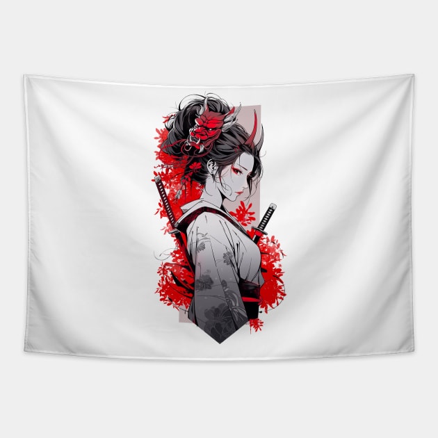 Beautiful Japanese girl with horns Tapestry by NemfisArt