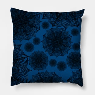 Black and Blue Mandala Pattern Pillow