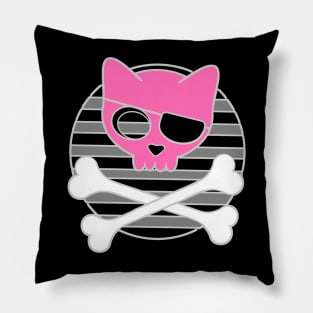 Goth Pirate Kitty Cat Skull and Crossbones Pillow