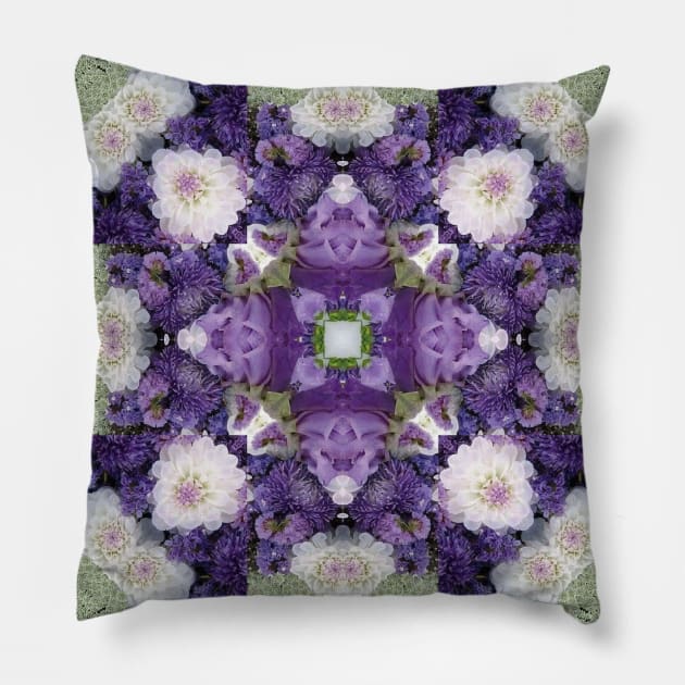 Mandala Kaleidoscope in Shades of Purple, Green, and White Pillow by Crystal Butterfly Creations