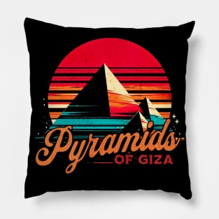 Vintage Retro Sunset Pyramids of Giza Design Pillow