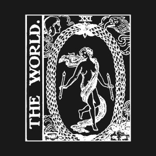 The World Tarot Card Black and White T-Shirt