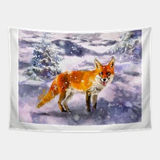 Fox in Winter Watercolor Tapestry