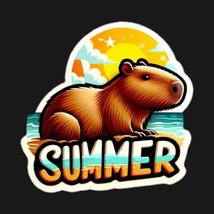 Cute summer capybara on the beach T-Shirt