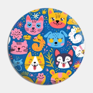 Whimsical Animal Faces Pattern Pin