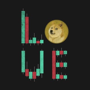 Vintage LOVE Stock Chart Dogecoin DOGE Coin Valentine Crypto Token Cryptocurrency Blockchain Wallet Birthday Gift For Men Women Kids T-Shirt