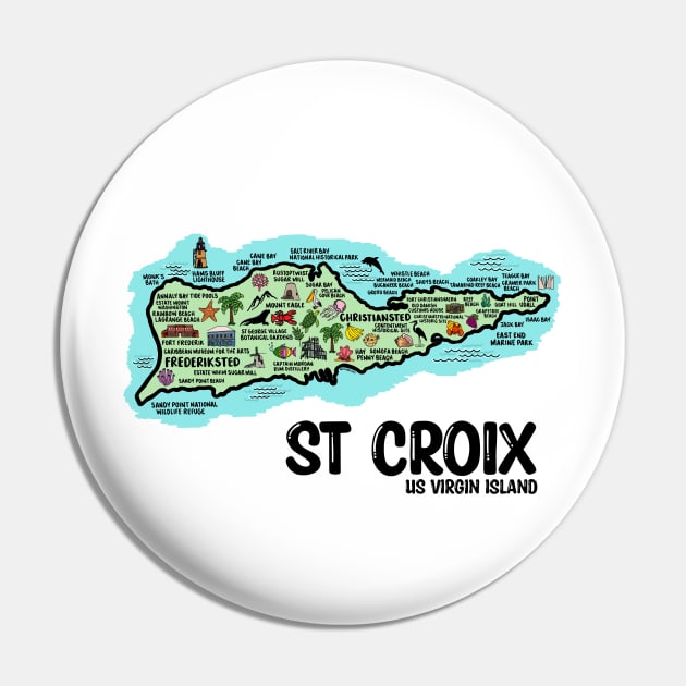 St Croix Map Art Pin by fiberandgloss