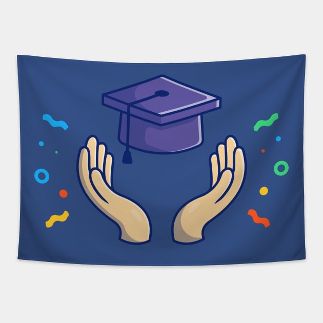 Graduation Hat, Hands And Confetti Cartoon Tapestry by Catalyst Labs