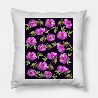 Peonies Flowers Watercolor Ink Cute dark purple Pillow