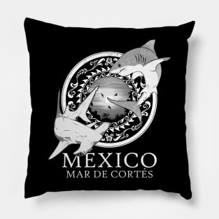 White Shark and Hammerhead Shark Mexico Sea of Cortez Pillow