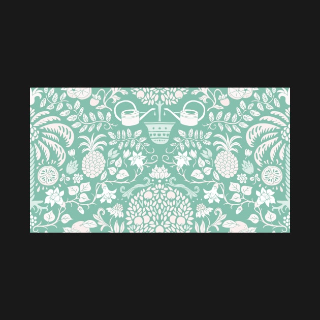 colorful orange tree and palm garden damask on mint | repeat pattern by colorofmagic