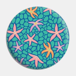 SEA STARS Coastal Ocean Starfish with Pebbles in Summer Pink Purple Orange Turquoise - UnBlink Studio by Jackie Tahara Pin