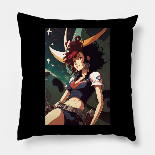 Hot Anime Girl Space Cowboy Ranger Pillow by Bubblebug