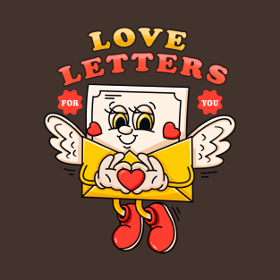 Love letters, cute cartoon character envelopes containing flying love letters T-Shirt