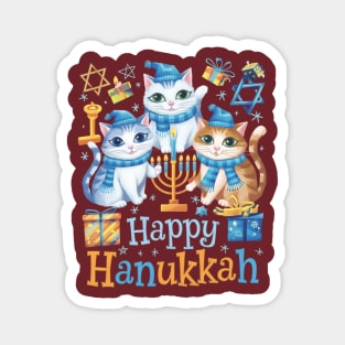 Happy Hanukkah Three Cute British Longhair Cats Menorah Magnet