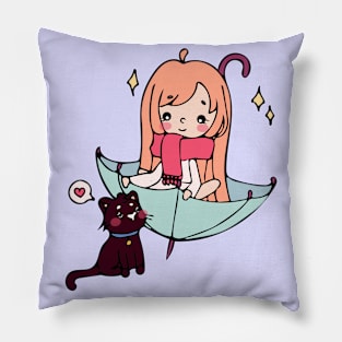 Cute girl with the cat Pillow