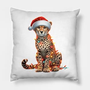 Leopard Wrapped In Christmas Lights Pillow