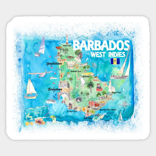 Barbados_Illustrated_Travel_Map_With_RoadsS - Barbados - Sticker