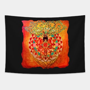 Orange Tree of life mandala - Renate van Nijen Tapestry