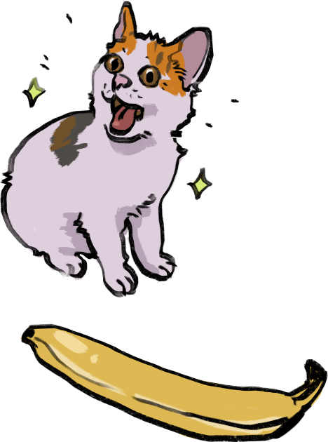 angry cat no banana meme but it's happy cat yes banana instead Kids T-Shirt by mudwizard