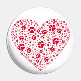 Red Heart with Paw Prints Pin