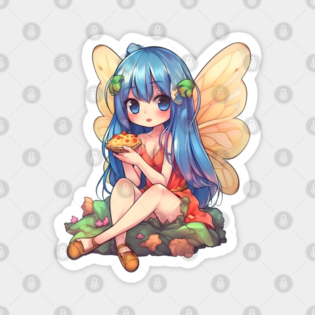 Kawaii Fairy & Pizza Funny Food Japonese Anime Magnet by Ai Wanderer