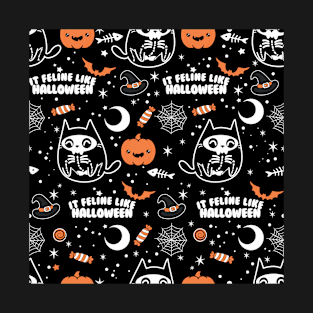 cute spooky halloween skull cat T-Shirt