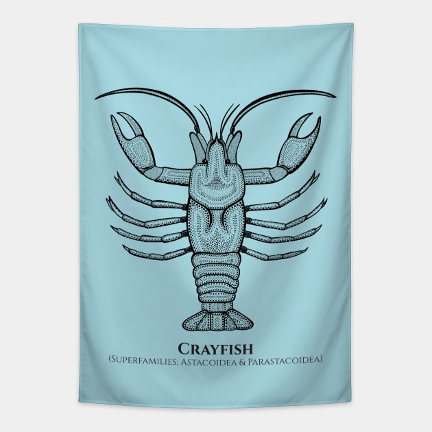 Crayfish with Common and Scientific Names - detailed animal design Tapestry by Green Paladin