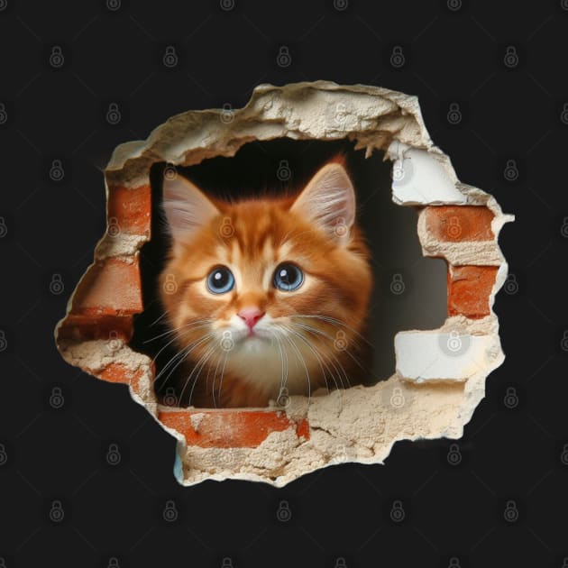 Sweet cat poking its head out from a wall opening by Divineshopy
