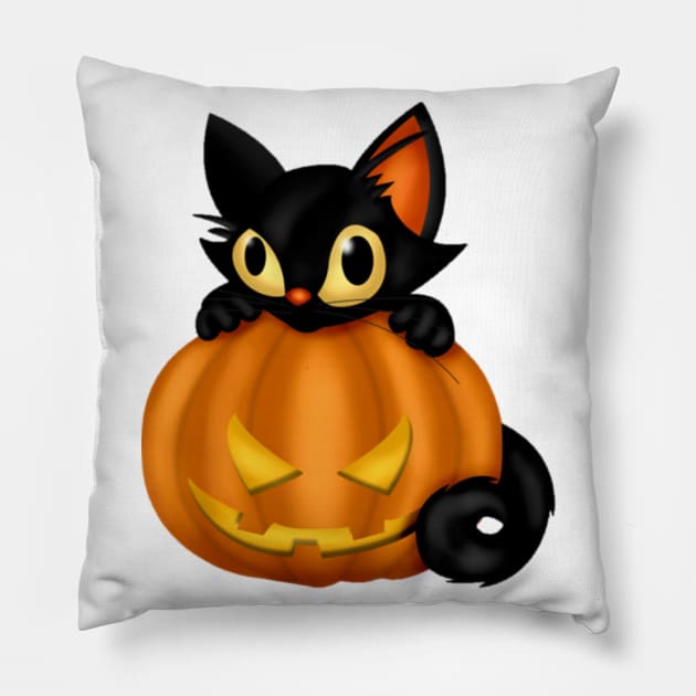 Black cat pumpkin Halloween Costume gift for men women kids Black Cat Lovers Halloween Costume Pillow by AbirAbd