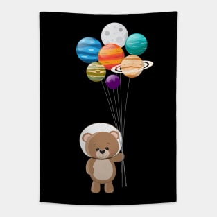 Cute Astronaut Teddy Bear With Planet Balloons Tapestry