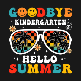 Goodbye Kindergarten Hello Summer Groovy Retro Last Day Of School T-Shirt