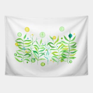 Lemon green plants – Floral Watercolor Painting Tapestry