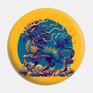 Chinese Qilin in blue and gold colors Pin