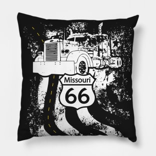 Missouri Route 66 Big Rig Truck and American Flag Pillow