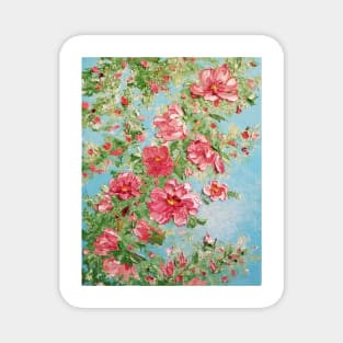 Pink Floral Vine, Flowers Painting, Pink Flowers on Green, Flowers on the vine, Vintage Pink and Green Flowers Art Magnet