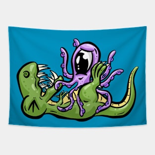 Dinosaur and Octopus Tickling Time Tapestry