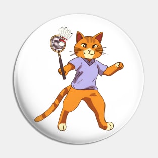 Anime Cat Playing Badminton Pin