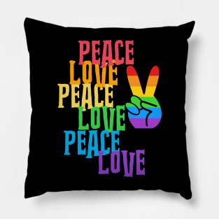 PEACE Sign Hand Rainbow Retro Love Pillow