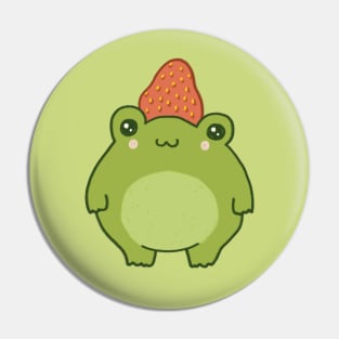 Cute Frog Wearing a Strawberry Hat Pin