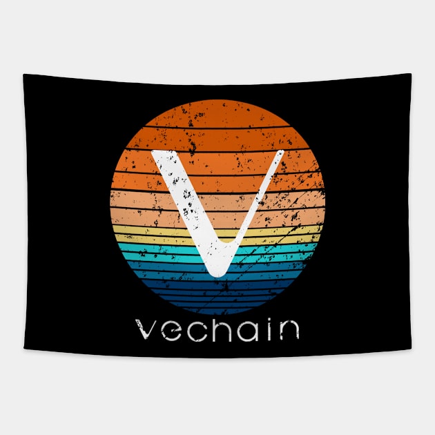 VeChain Cryptocurrency DeFi Crypto Vintage Sunset Tapestry by BitcoinSweatshirts